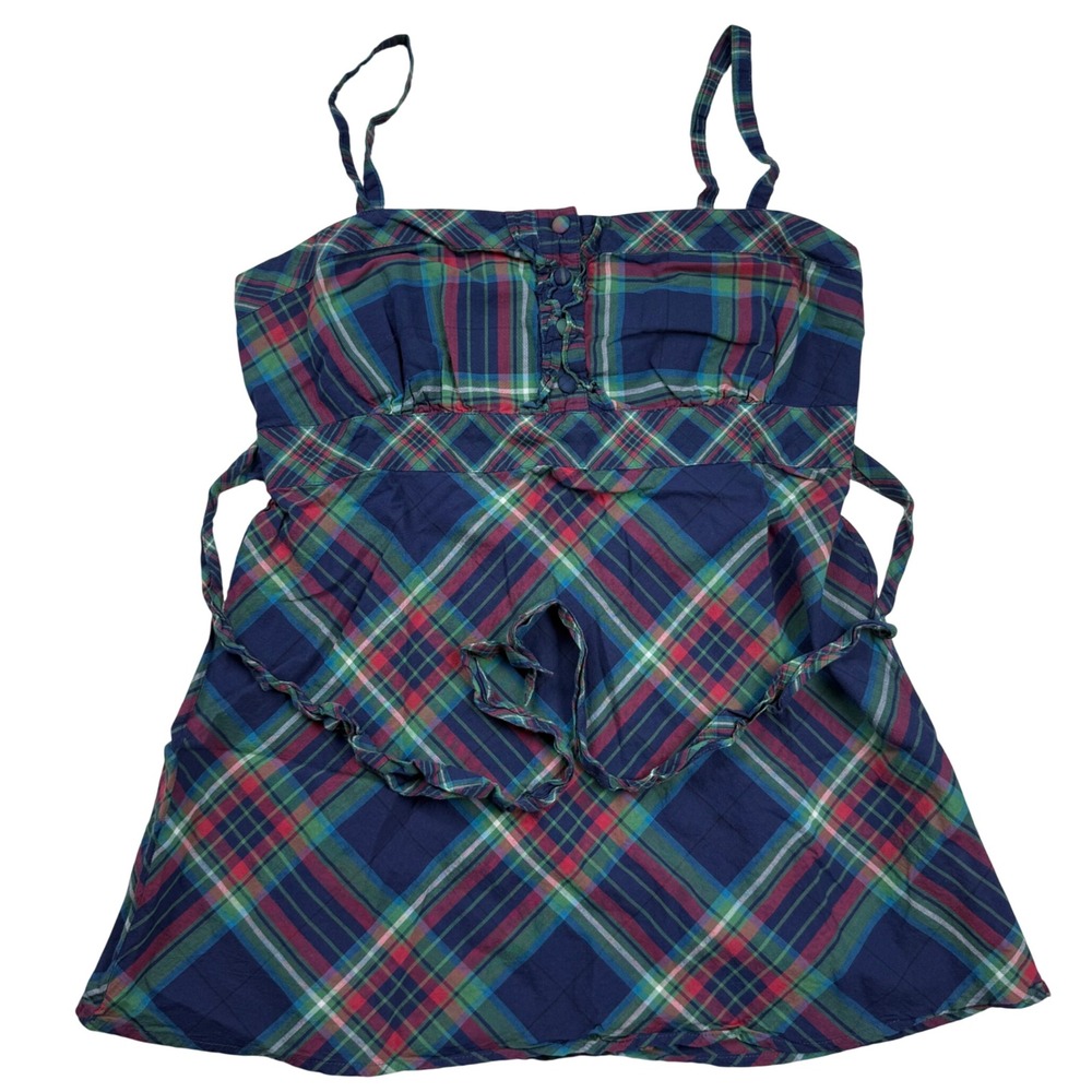 VTG Y2K Arizona Jean Co Plaid Babydoll Cami Top Navy Red Green Cotton Sz M